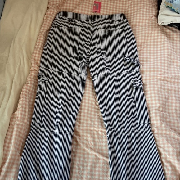 Navy Blue Striped Edikted Cargo Pants - Picture 3 of 4